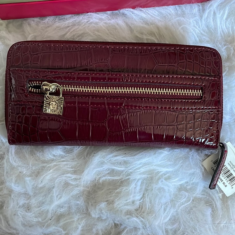 Deep red Anne Klein crocco wallet